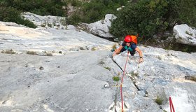Die erste 7er Seillänge der Giuro che e l'ultima