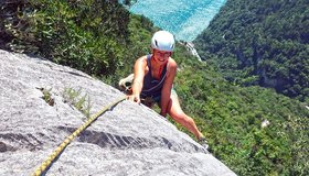 Der schöne Pfeiler am Ende der Route Semiramide im Val di Ledro