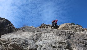 Die vorletzte Seillänge der Kanzel Südkante am Oberjoch