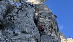 Martin Gruber in der Schlüsselstelle der 3. SL von Sans Amour...
