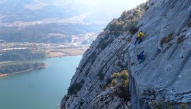 Der Beginn der letzten Seillänge der Via Giubileo im Gebiet Due Laghi