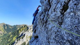 Beim Einrichten der letzten Seillänge - Trocken muas sei an der Hochplatte