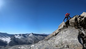 Auf dem einfachen oberen Teil des Keeskogel Südgrates