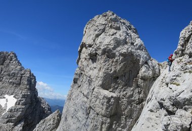 In der drittletzten Seillänge der Route Anfängerglück, 805 m, 3+