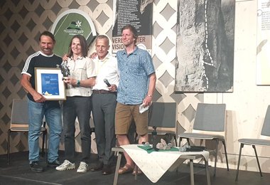 Alexander Huber, Babsi Zangerl, Joe Bachler und Laudator Flo Scheimpflug