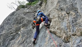 Die letzte Seillänge, ein kräftiger Piaz Riss