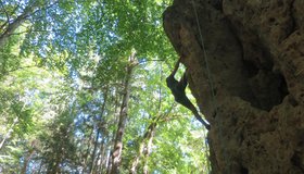 Birgit Auer beim Klettern am Trollstein