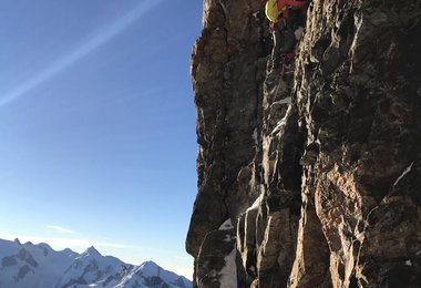 Am Fuggengrat des Matterhorns während der Besteigung aller vier Matterhorn Grate © Andy Steindl