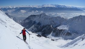 Im oberen Teil, kurz vor dem Grat.