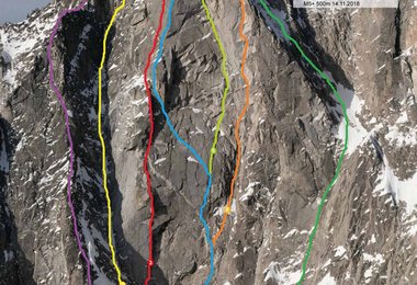 Routen am Wildgall Nordostpfeiler (c) Simon Gietl