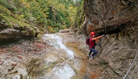 Die C-Stelle vor der ersten Seilbrücke - Rotschitza Klamm Klettersteig